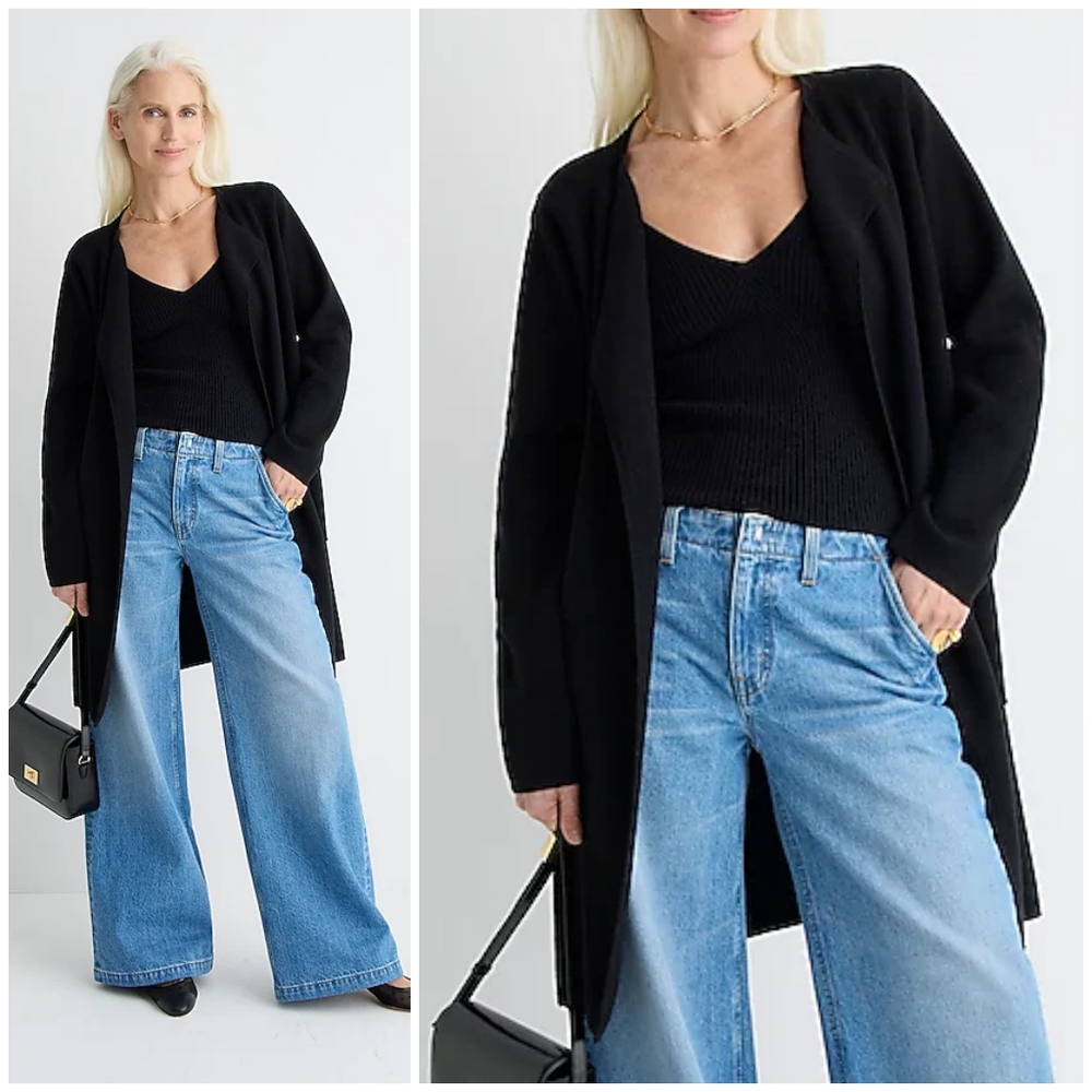 J. Crew Black Open-Front Long Cardigan